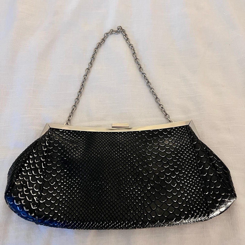 New York & Company Black Clutch with Silver Chain
